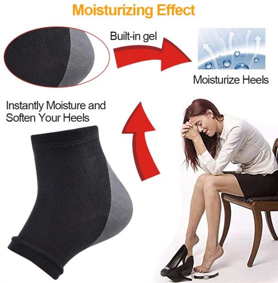 Moisturizing Socks,3 Pairs Soft Ventilate Gel Heel Socks Open Toe Socks for Dry Hard Cracked Skin Moisturizing Day Night Care Skin (Black, Regular Size) - Image 3