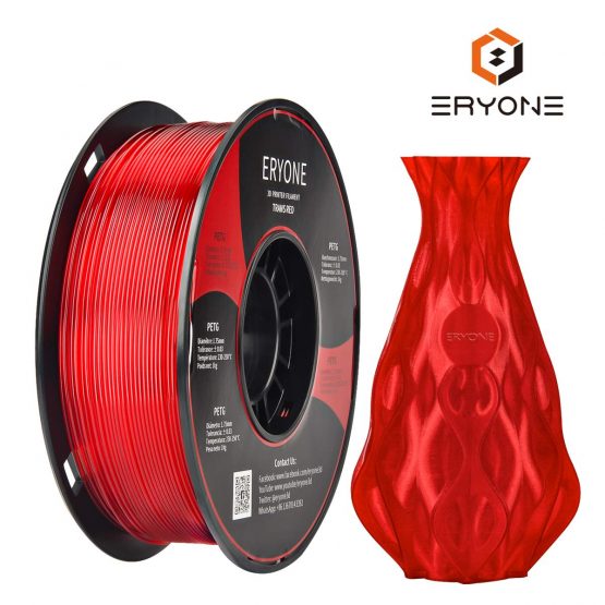 ERYONE PETG Filament for 3D Printer, 1.75mm, Tolerance: ±0.03mm, 1kg(2.2LBS)/Spool, Transparent red
