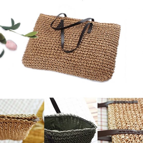Chikencall Women's Straw Tote Bag Beach Bag Summer Beach Crochet Shoulder Bags Handbag - Image 4
