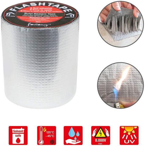 Fowong Aluminum Waterproof Tape, 100mm (W) X5M (L) X1.5mm (T) Butyl Sealing Repair Tape Aluminum Foil Self-Adhesive Thick Repair Tape for Sealing and Fastening for Pool Hole Pipe Roof RV Bathroom - Image 4