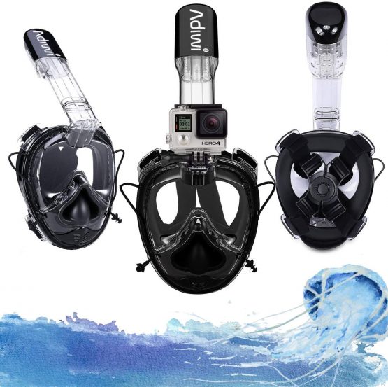 adiwi Full Face Snorkeling Mask Snorkel Diving Mask 180° View Ear ...