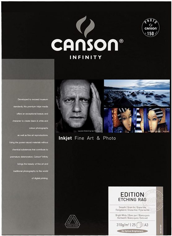 Canson Infinity Edition Etching Rag 310gsm, Natural White Matte Inkjet Paper, A3, Box of 25 Sheets