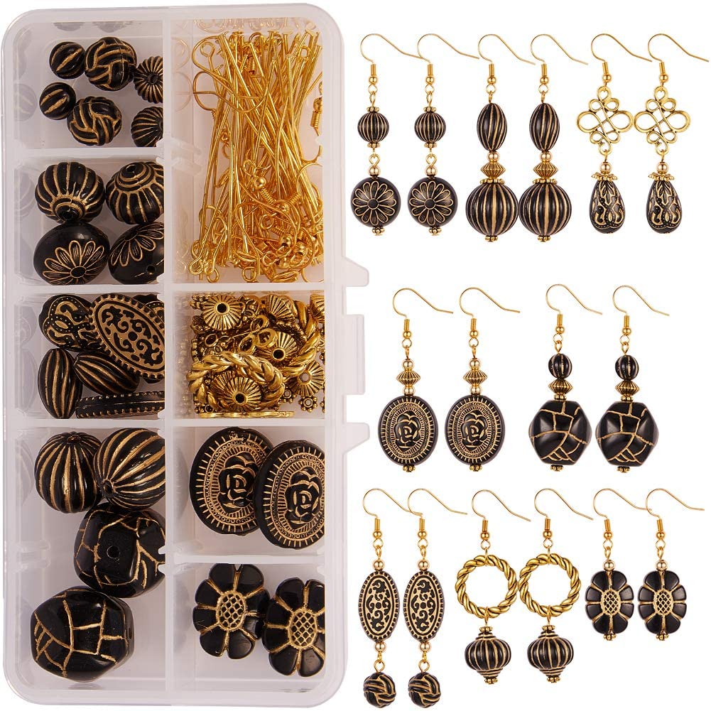 SUNNYCLUE 1 Box DIY 8 works Acrylic Earrings Making Starter Kit for Women Golden Metal Enlaced Beads Cellulose Acetate dangle drop hook earrings Supplies for Beginners Adults Women Girls Gift