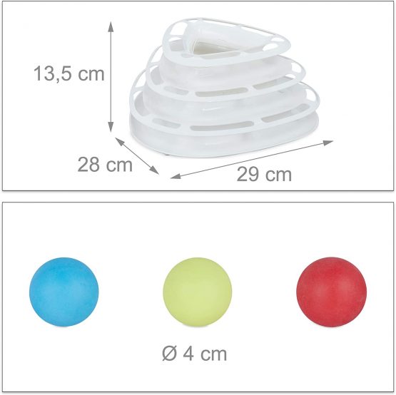 Relaxdays Cat Roller Toy, Interactive Kitten Teaser with 3 Balls, 3-Level Tower Track, Entertainment & Exercise, White, 10027929_49 - Image 4