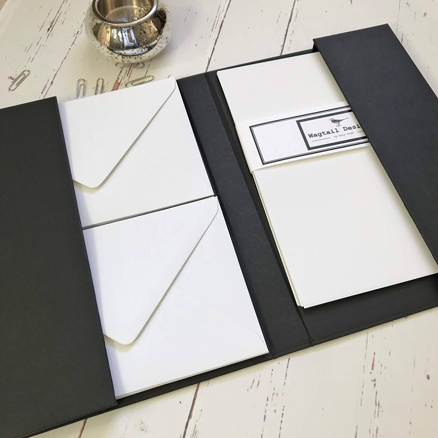 Wagtail Designs Plain Recycled White Writing Paper Gift Set including Grey Recycled Envelopes in a Black Writing Case Style Folder (18 Sheets of Quality Recycled Writing Paper with 18 Grey envelopes) - Image 3