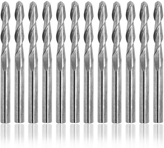 12 Pcs 1/8"(3.175mm) Ball Nose End Mills, AFUNTA Ball Nose Bits 3mm Cutting Dia Cutter, Tungsten Steel Upcut Bit 17mm Flute Length