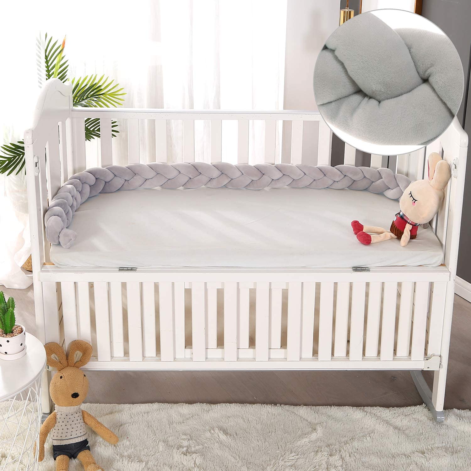 2M Baby Bed Crib Bumpers Knotted Braided Plush Nursery Cradle Decor Cot