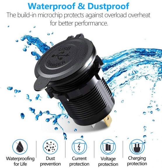 Thlevel Dual USB Charger Socket, Dual 5V/4.2A USB Car Charger Power Outlet with switch for 12V/24V Car, Boats and Marine, Motorcycle, Truck, SUV, UTV (2x USB Socket Blue) - Image 3