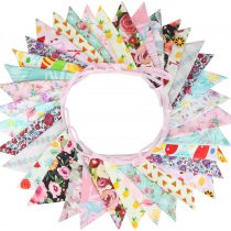 G2PLUS Large Cotton Fabric Bunting Banner 32.8 Feet Double Sided Triangle Flag Garland 36PCS Floral Pennants, Vintage Cloth Shabby Chic Decoration Wedding Birthday Parties