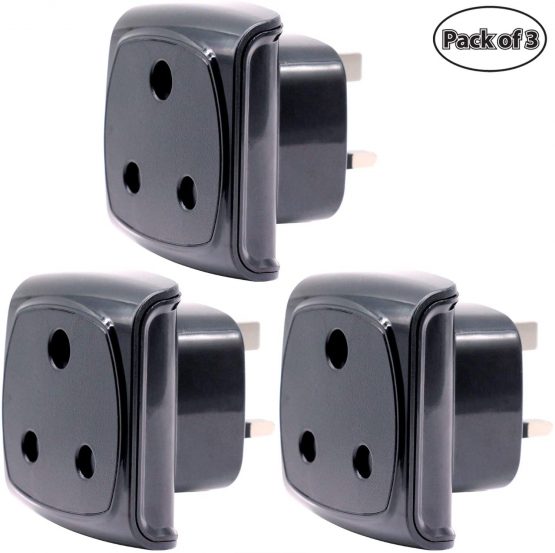 South Africa 3-pin Large Plug Type M Adapter Convert to 3-pin UK Socket, BS 8546 Approved, 13A Fuse with Safety Shutter (Pack of 3, Black)