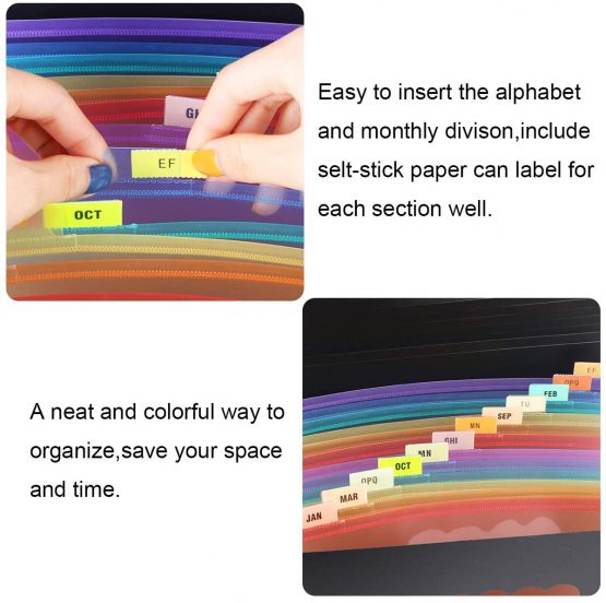 Expanding File Organisers,13 Pockets Filing Box Document Organiser, BluePower Expandable File Folder with Lid, Accordion A4 Desk Folders Expander, Portable Files Wallets Plastic Documents Storage Box - Image 2