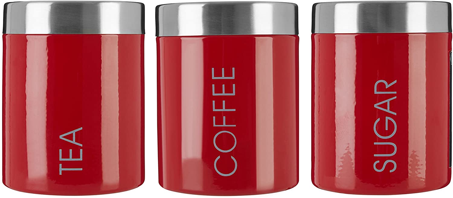 Premier Housewares Liberty Tea, Coffee and Sugar Canisters - Set of 3, Red