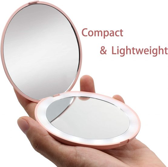 Compact Makeup Mirror, Gianic 1X/10X Magnifying LED Lighted Travel Makeup Mirror Portable Compact Mirror for Handbag Foldable Pocket Mirror Illuminated Mirror (Black Rechargeable) - Image 4