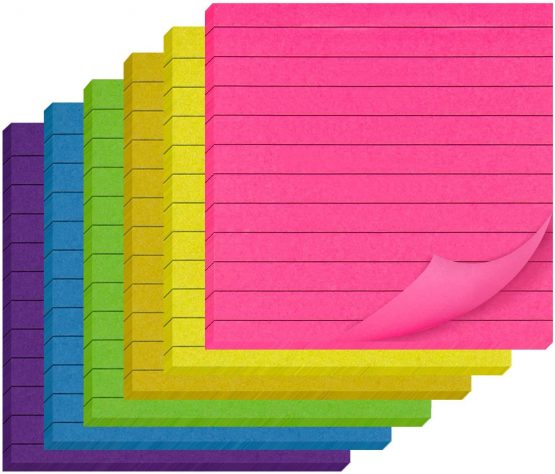 AIEX 3.95 x 3.95 Inch 6 Pack 300 Sheets Lined Sticky Notes Self-Stick Notes Lined Post Memos for Office, School and Home - 6 Assorted Bright Colors