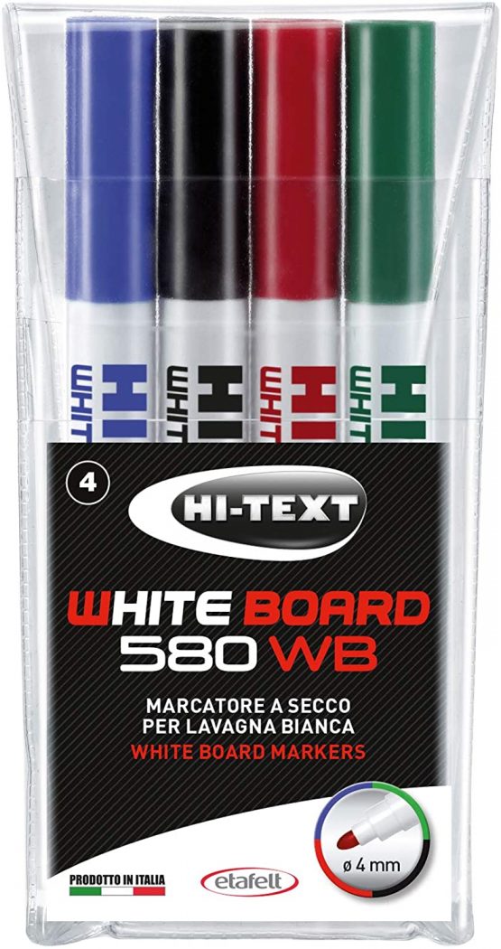 HI-TEXT Marcatore per lavagna 580WB, punta tonda, busta 4 colori: nero, rosso, blu, verde, 20580WB004BE