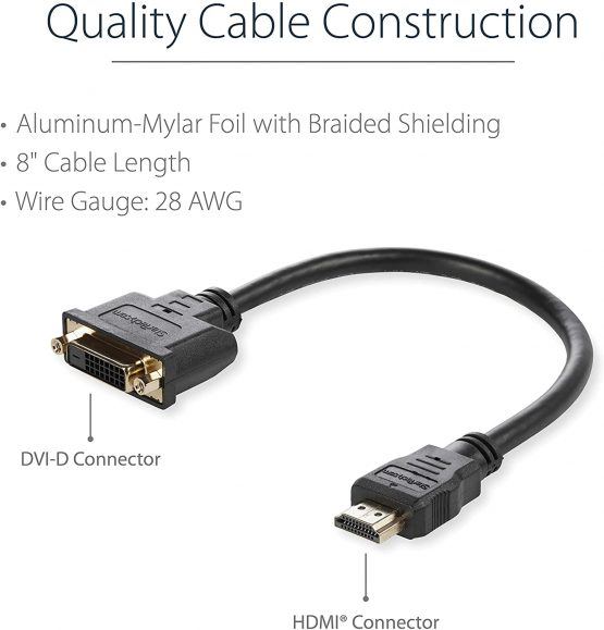 StarTech HDMI Male to DVI Female Adapter - 8in - 1080p DVI-D Gender Changer Cable (HDDVIMF8IN) - Image 3