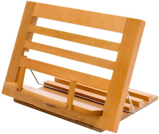 Exerz Cookbook Stand Wooden Bookrest Cookery Recipe Holder Reading Rest -34 x 24 x 2 cm Adjustable Height - for Kitchen Home Office Book iPad Tablet - Premium Quality Beech Wood (Wooden)