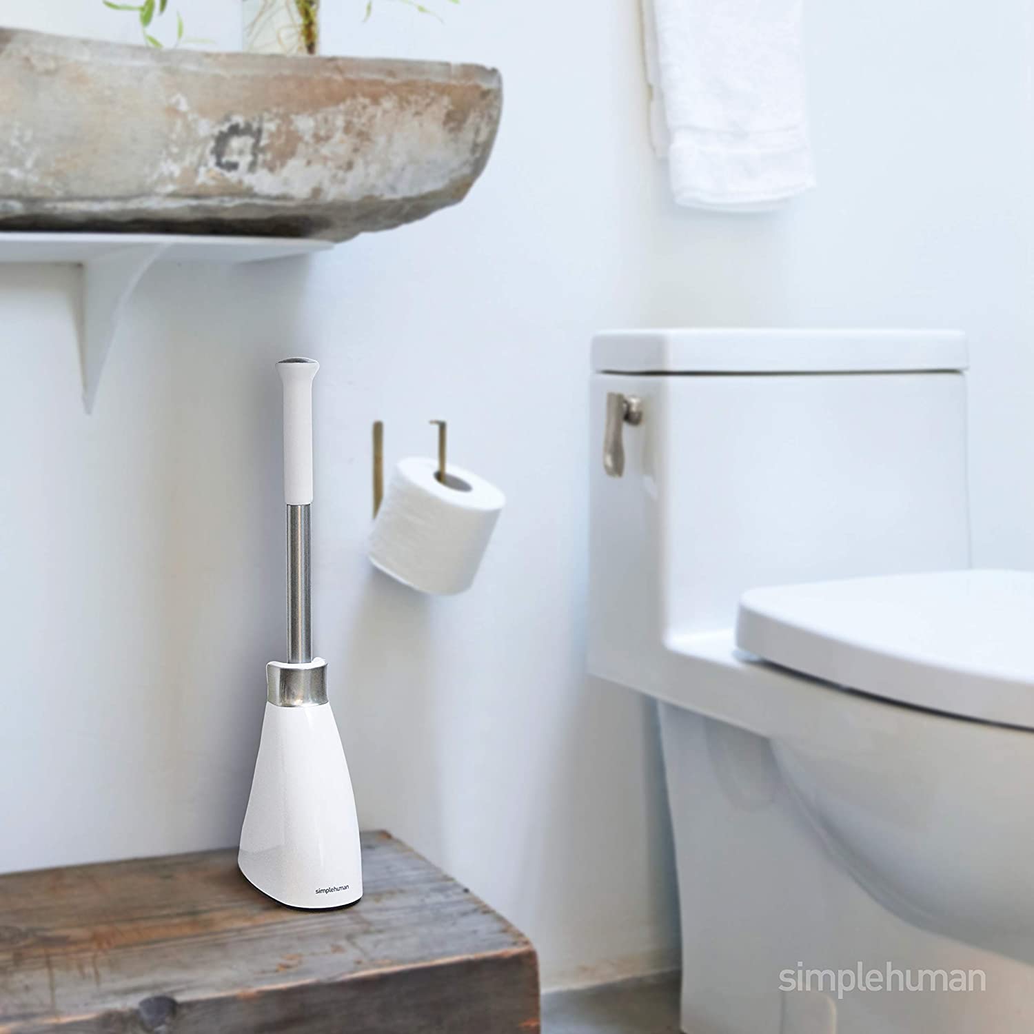 simplehuman BT1083 Toilet Brush with Holder, Stiff Outer Bristles, Drip-Free Design, Easy to Store, Removable Brush Head - Image 3