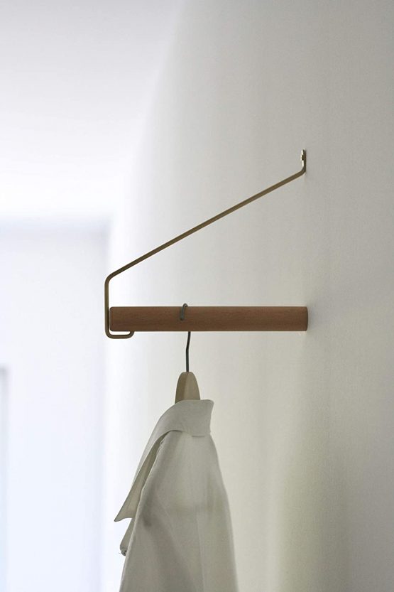 anaan Coordinate Design Clothes Rail Wall Coat Hooks Rack Hanging Wall Mounted Coat Hanger Wood Brass Wall Decor 22 cm (Beech) - Image 4