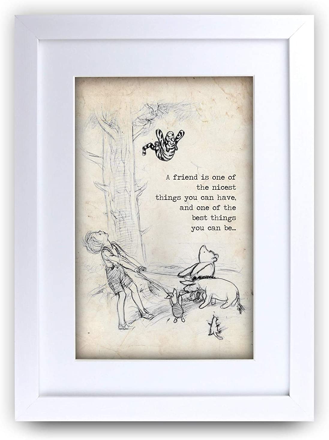HWC Trading FR Winnie the Pooh Nicest Best Friend A3 Framed Printed Quote Nursery Print Baby Shower Room Gifts New Born Bedroom Gift Print Photo Picture Frame Display