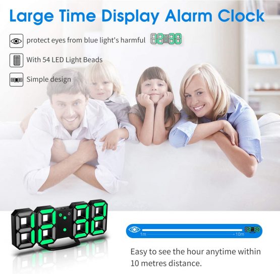 CENTOLLA 3D LED Digital Alarm Clock,Wall Clock, Digital Clock, Timorn 3D LED Alarm Clock with 3 Adjustable Brightness Levels Dimmable Nightlight Snooze Function for Home Kitchen Office - Image 3