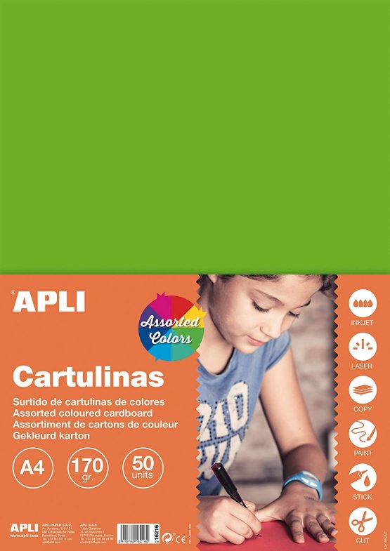 APLI 16216 – Assorted Fluorescent Cardstock A4 170 g 50 Sheets