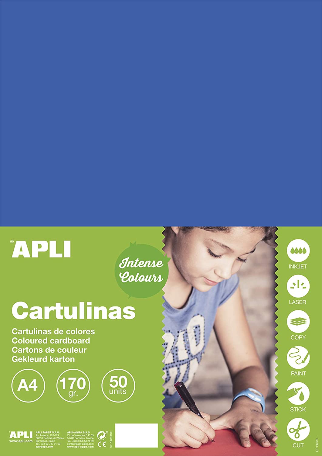 APLI 16502 - Medium Blue Card A4 170 g 50 Sheets
