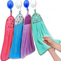 Icecode 4 Pcs Hand Towel for Kitchen Hanging Loop Soft Coral Small Soft Dish Towels Wipe Cloth for Kitchen Bathroom Use