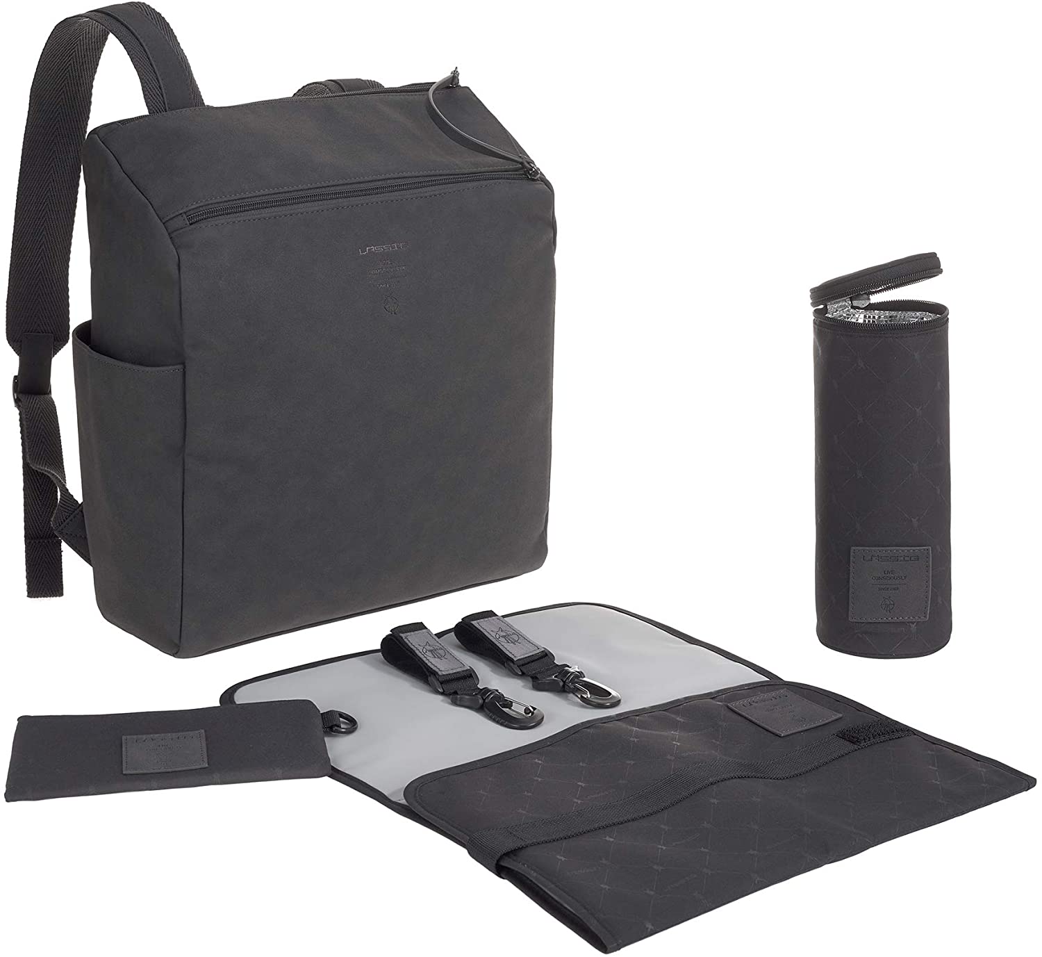Lässig Baby Nappy Changing Backpack Diaper Bag with Accessories/Tender Backpack, Anthracite, 3 Stück (1er Pack)