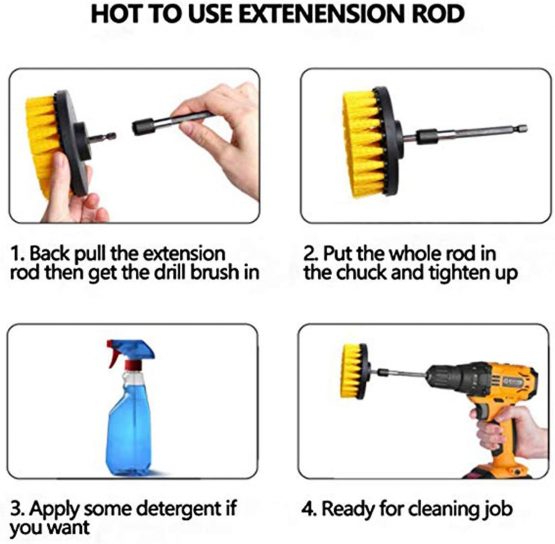 JOQINEER 13 Pieces Drill Power Scrubber Brush Scouring Pads & Sponge Cleaning Kit-All Purpose Cleaner Scrubbing Cordless Drill for Cleaning Pool Tile, Sinks,Bathtub, Ceramic, Polishing, Automobile - Image 4