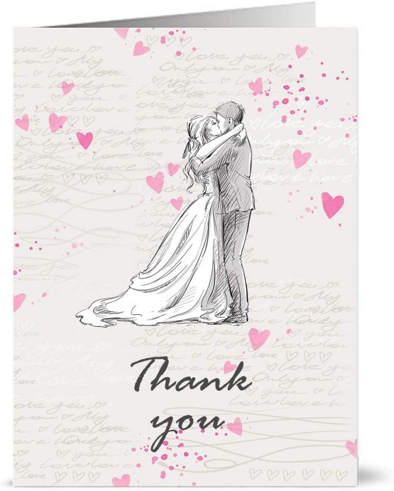 50 Wedding"Bride and Groom" Thank You Cards with Envelopes - Drawing Vintage Style Greeting Cards for Thanking People for Their attendance