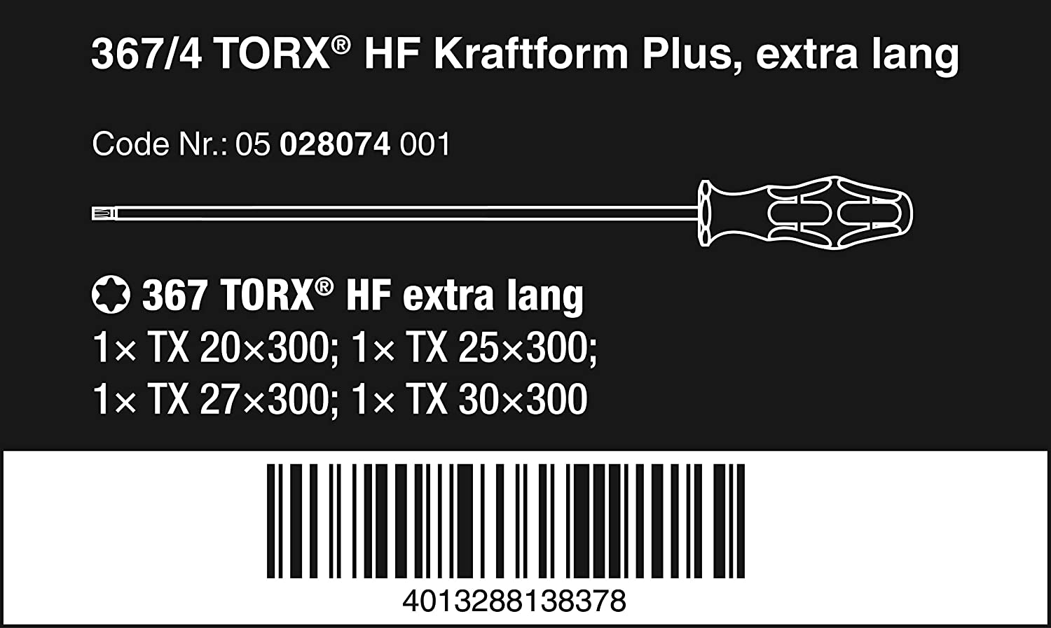 Wera 05028074001 Kraftform Plus 367/4 HF Torx Screwdriver Set, TX20 to TX30, 4 Piece, Other - Image 2