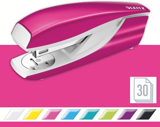 Leitz Stapler, 30 Sheet Capacity, Ergonomic Metal Body, Includes Staples, WOW Range, 55021023 - Metallic Pink