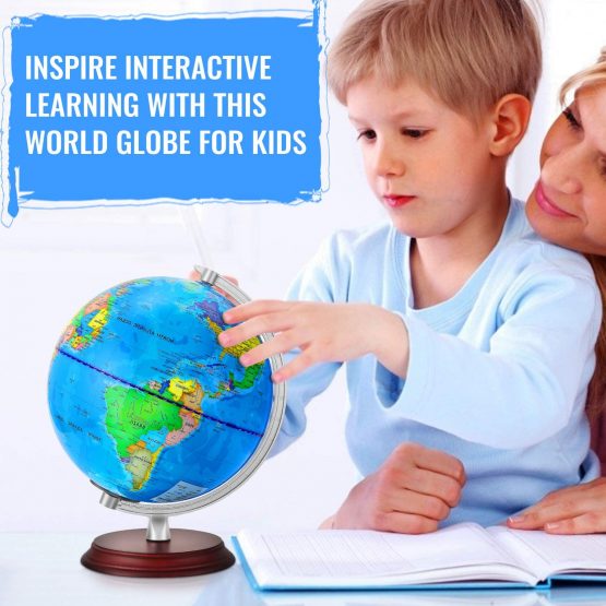 TTKTK Illuminated World Globe for kids Rewritable with Wooden Stand,Built in LED for Educational Night View Globe lamp for Kids Home Décor and Office Desktop（Contains pen and Cleaning Cloths） - Image 3