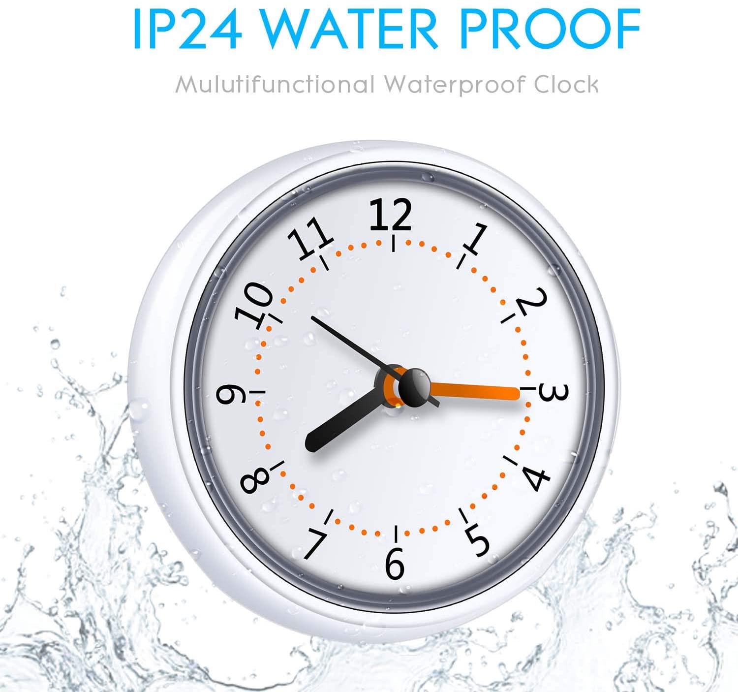 LXSZRPH Mini Shower Clock Waterproof IP24 Wall Clock Suction Cup Bathroom Clock Acrylic Face Suction Clock for Shower Washroom Kitchen (1Pack)