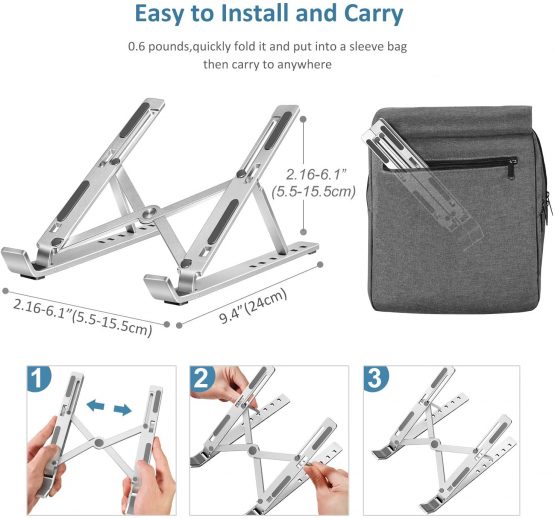 ivoler Laptop Stand, Adjustable Multi-Angle Foldable Laptop Stand Portable Tablet Holder for Desk Lightweight Space-Save Ergonomic Tray Mount Compatible with Macbook, Laptop, Notebook Computer,Tablet - Image 4
