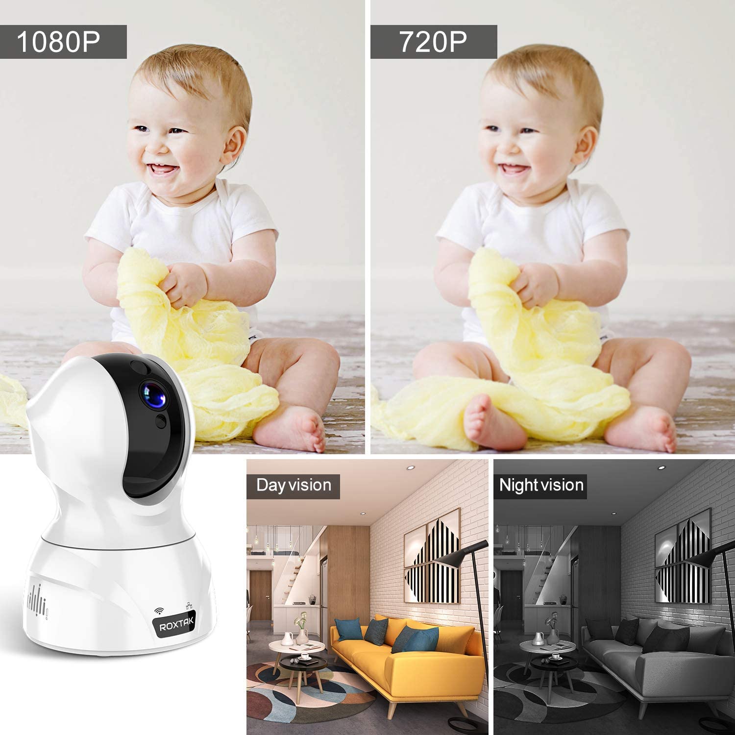 ROXTAK Security Camera 1080P FHD Wireless IP Camera Baby Monitor Indoor
