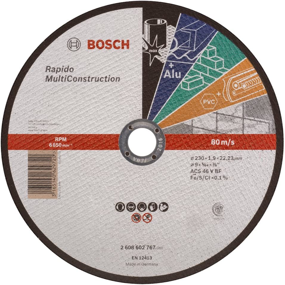 Bosch Accessories Cutting Disc Universal Flat Hub Rapido Multi Construction 230x1.9 mm – 2608602767, gray, diameter 230 mm