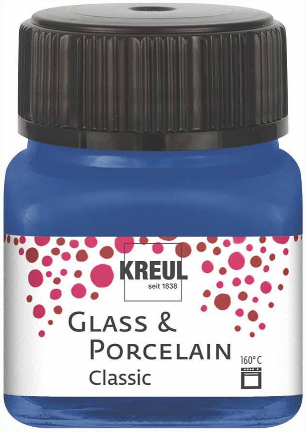 Kreul 16218 Glass & Porcelain Classic Cobalt Blue in 20 ml Glass, Brilliant Glass and Porcelain Paint Water-Based, Quick-Drying, Opaque