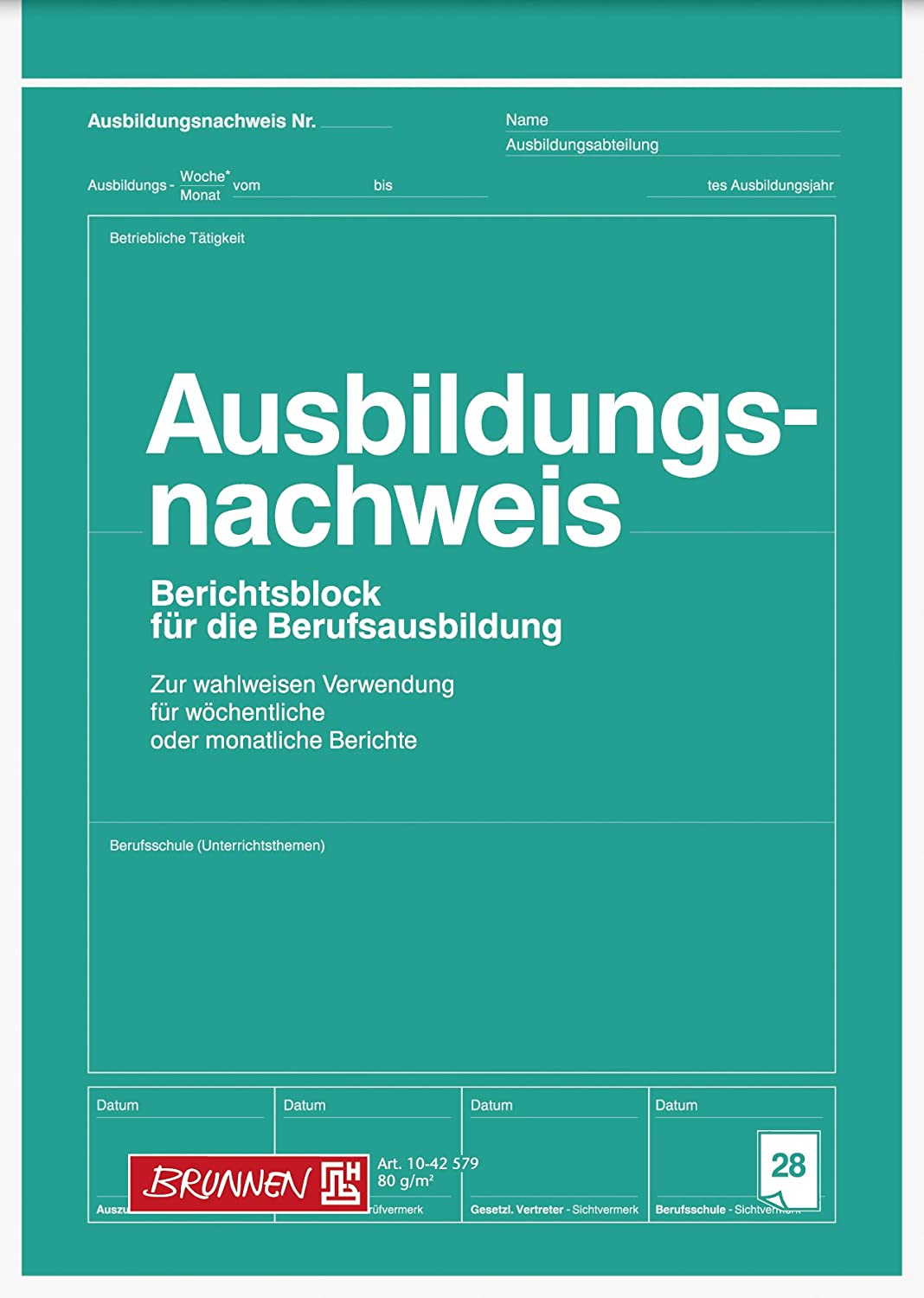 Brunnen Ausbildungsnachweis, A4, blanko, weiß, grün