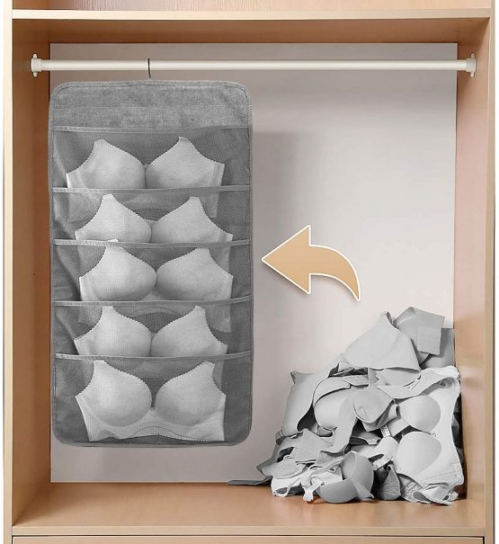 MaoXinTek Hanging Storage Organiser for Socks Underwear Bra Ties, Wardrobe Closet Hanger Shelves Organizer Bag, 20 Pockets Double-Sided Space-Saving Wall Door Divider Holder - Image 4