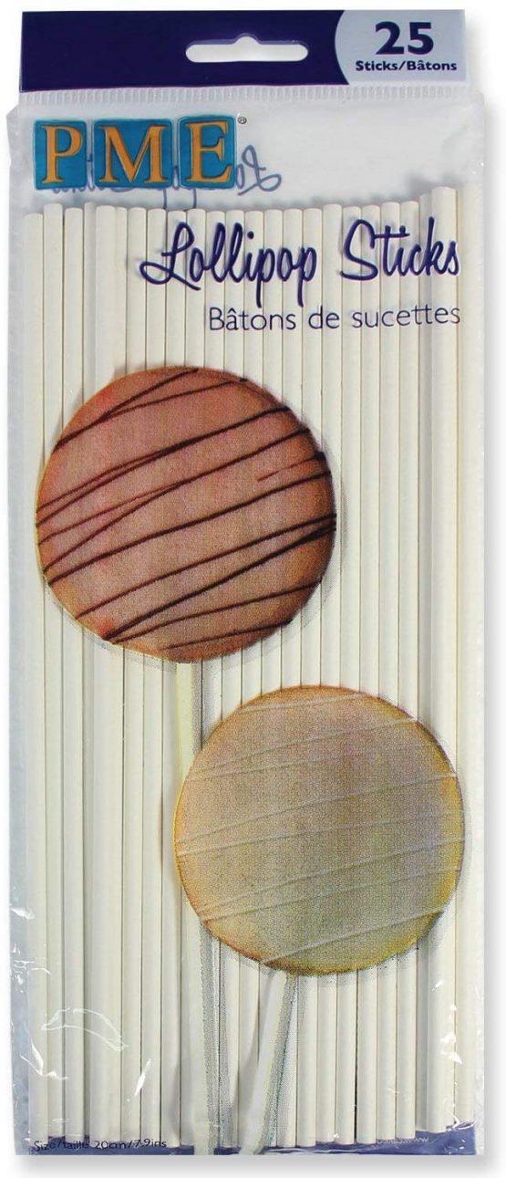 PME Lollipop Sticks 20 cm (7.9 in), 25-Pack, White