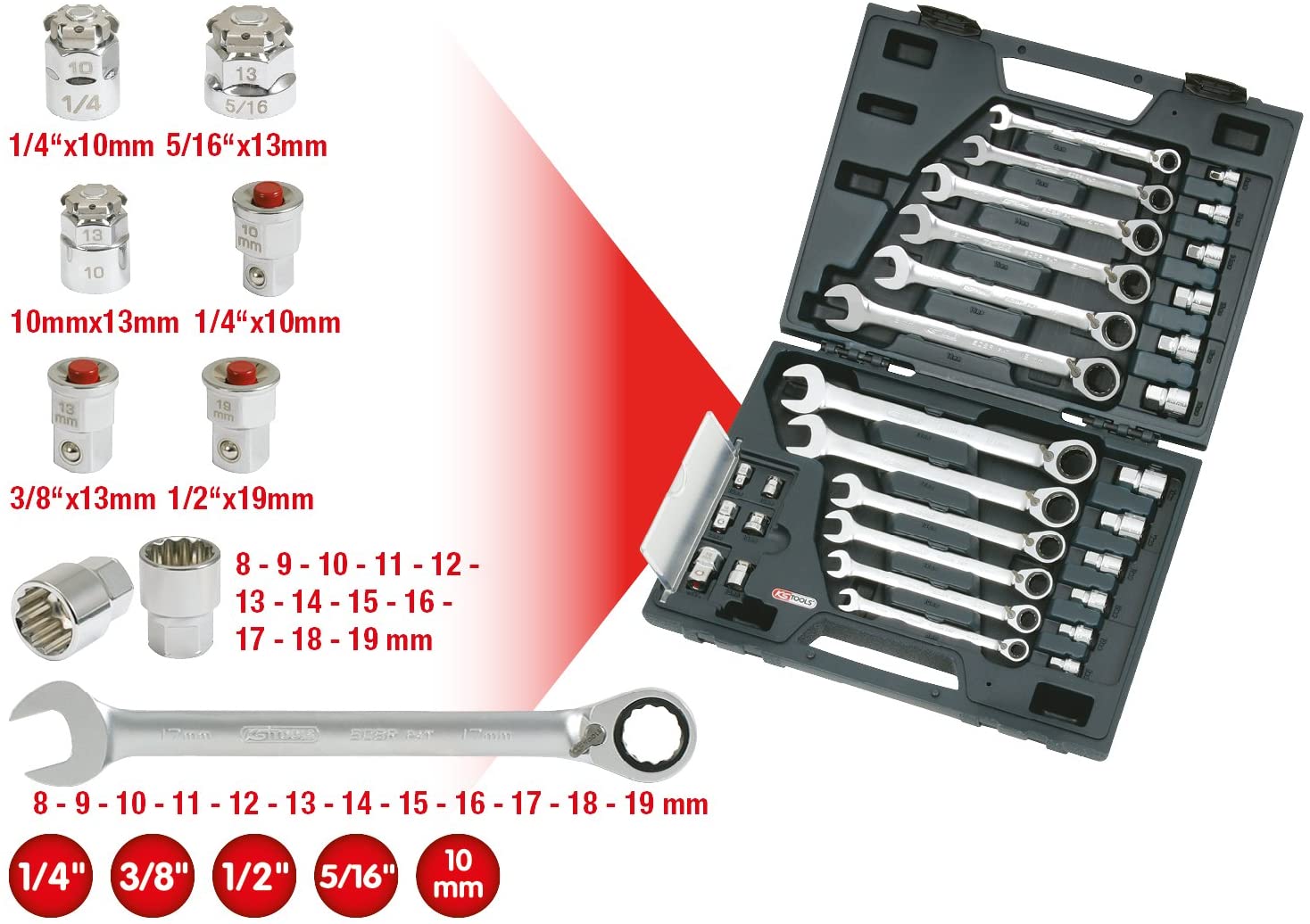 KS Tools 503.496 GEAR Rev Combination Spanner Set 30 Pieces 