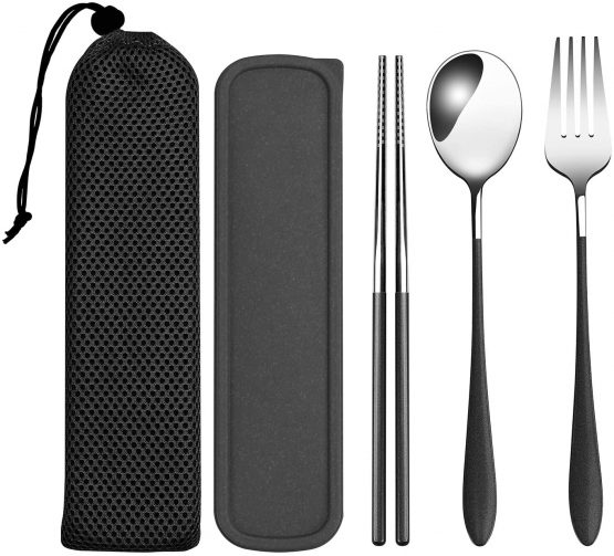 loopki Portable Reusable Travel Cutlery Set,Stainless Steel Cutlery Set Portable Camp Reusable Flatware Silverware,Include Fork Spoon Chopsticks with Case