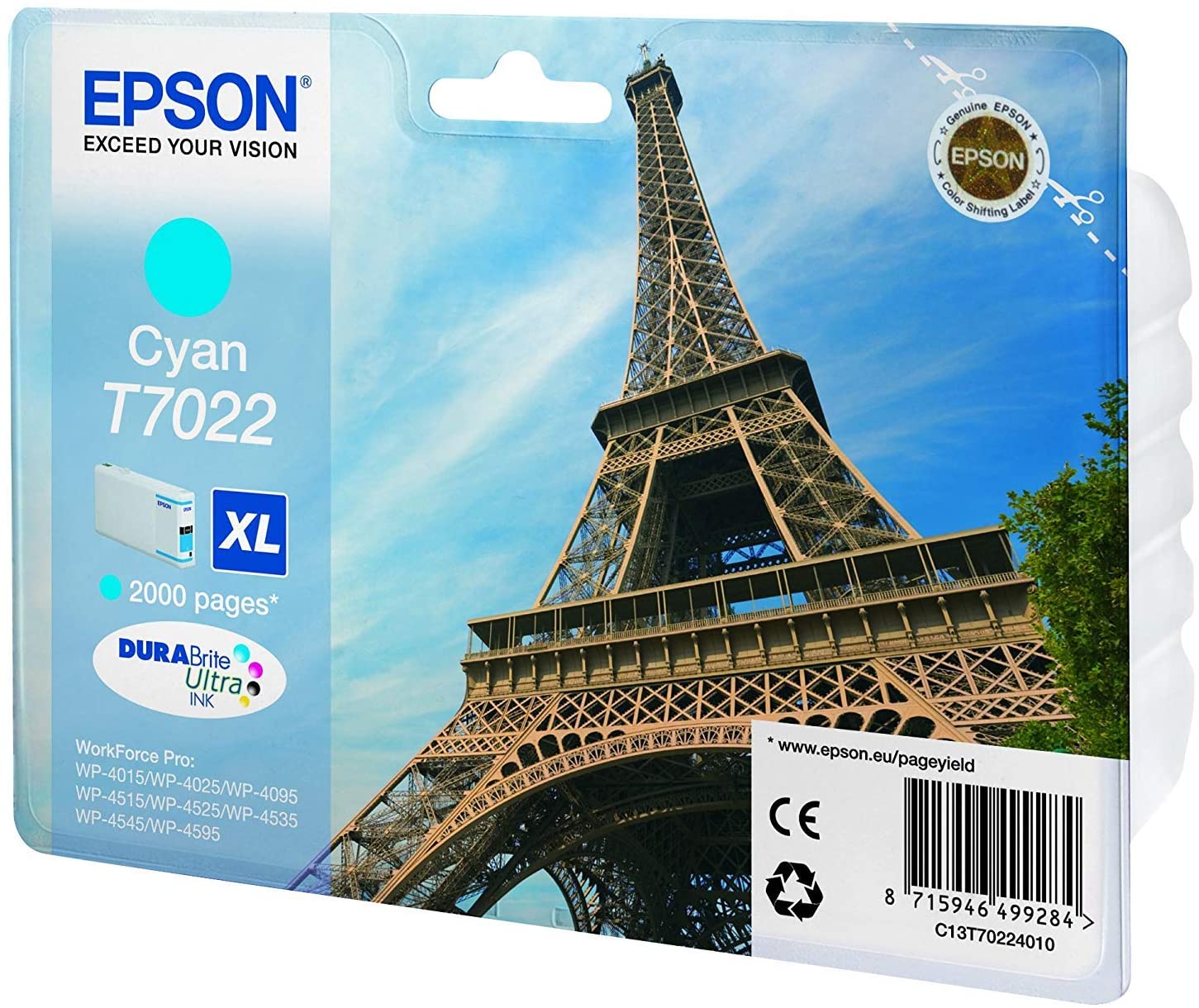 Epson T7022 Eiffel Cyan Genuine, XL High Yield Ink Cartridge DuraBrite Ultra - Image 2
