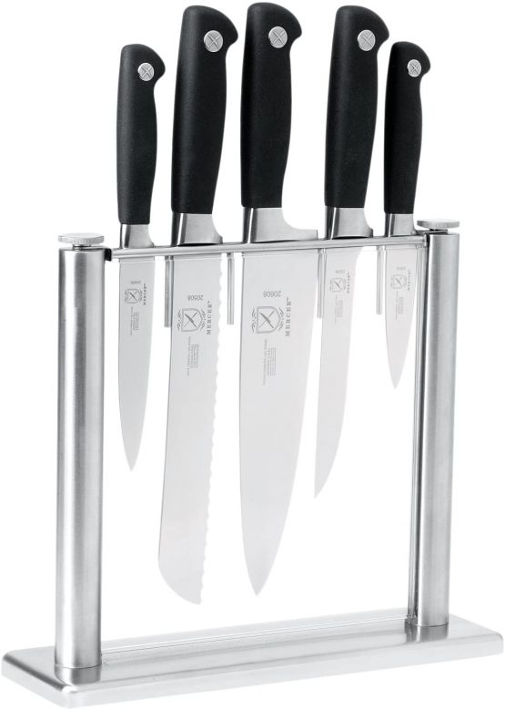 Mercer Culinary Genesis 6-Piece Forged Knife Set, Tempered Glass Block, Stainless Steel, Black - Image 2