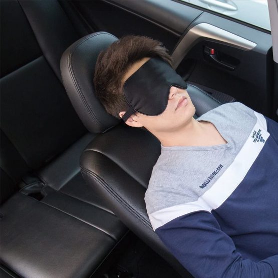 FMS Natural Silk Sleep Mask Blocks Light Completely, Soft Lightweight Eye Mask with Adjustable Strap Best for Travel, Meditation, Shift Work and Daytime Napping (1 Pack, Black) - Image 2
