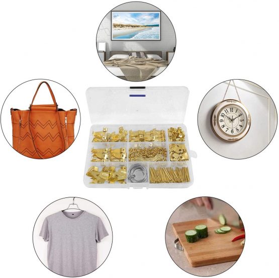 250pcs Picture Hooks Picture Hanging Kit Heavy Duty Picture Hangers with Picture Wire, Nails, Sawtooth, D Ring, Screw Eyes - Image 3