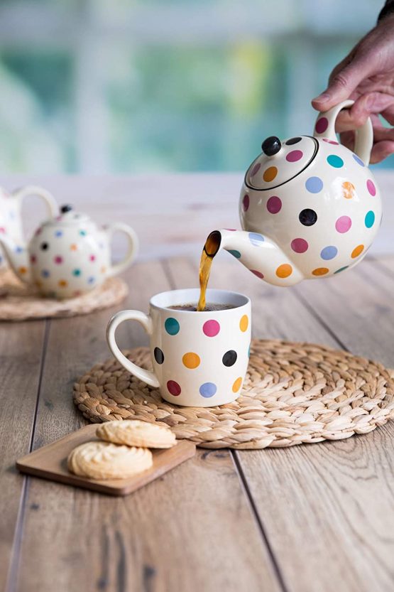 London Pottery 78416 Farmhouse Polka Dot Teapot with Infuser, Ceramic, Ivory/Multicolour Polka Dots, 6 Cups (1.5 Litre) - Image 3