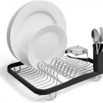 Umbra Sinkin Dish Drying Rack- Kitchen Sink Caddy with Removable Cutlery Holder, Fits In Sink or on Countertop, Smoke/Nickel